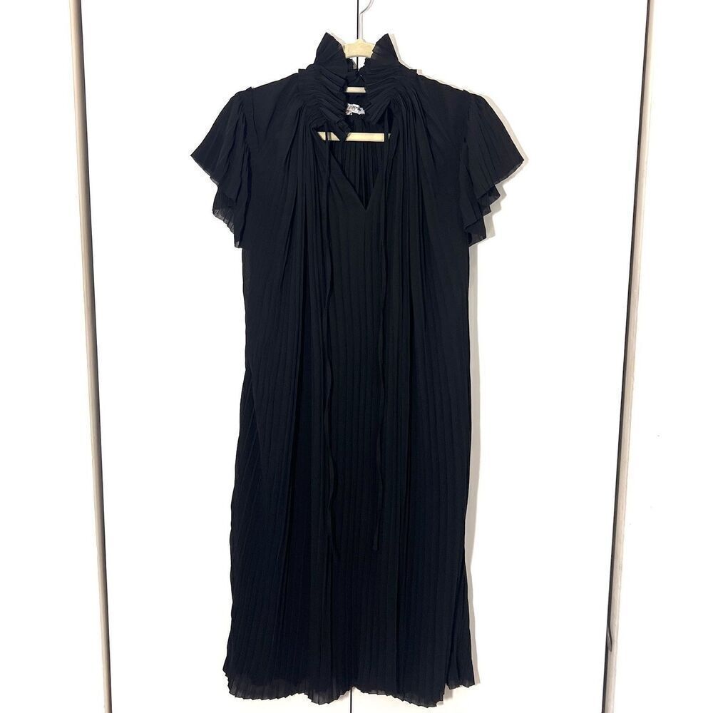 Rare!! Opening Ceremony Black Pleated Tie-Neck Short-Sleeve Dress - Picture 3 of 7